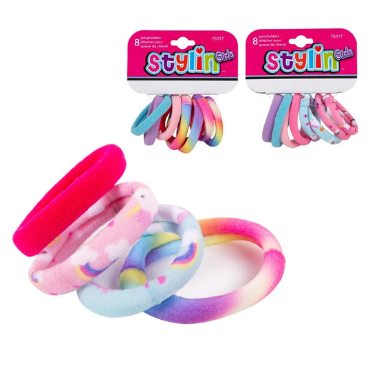 Styling G, 8-pc Terry Ponyholder 4 w tie-dye, clasp-free, hc