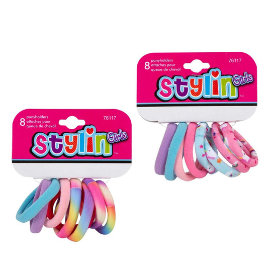 Styling G, 8-pc Terry Ponyholder 4 w tie-dye, clasp-free, hc