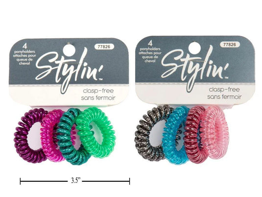 Stylin, 4-PC Small Coil Hair Ties Clasp-Free, h/c