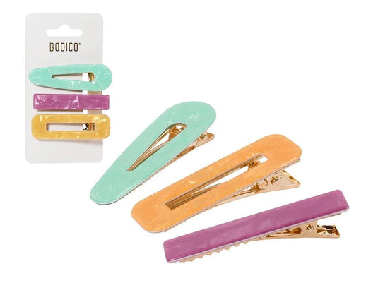 Bodico, 3pc "Pretty" Hair Clamp Clips card, 7x2.5, acrylic