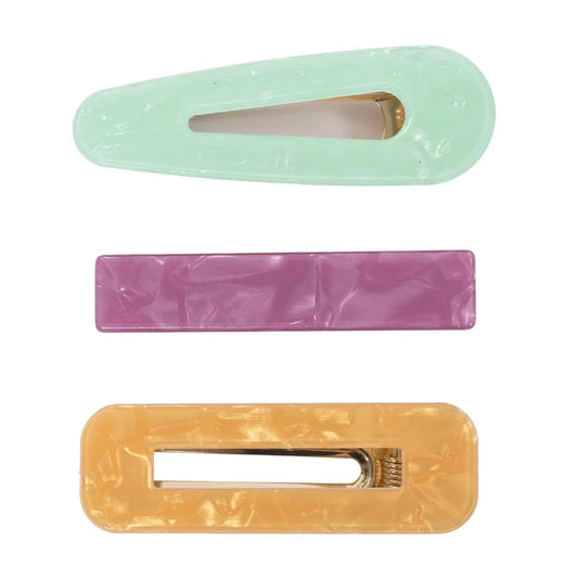 Bodico, 3pc "Pretty" Hair Clamp Clips card, 7x2.5, acrylic