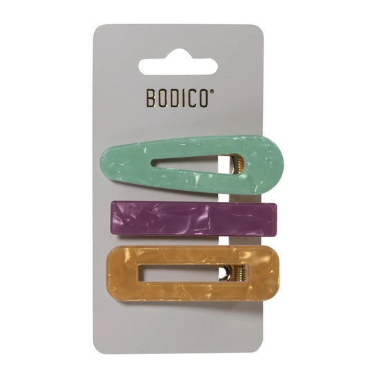 Bodico, 3pc "Pretty" Hair Clamp Clips card, 7x2.5, acrylic