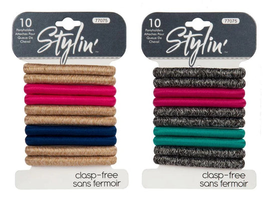 Stylin, 10-PC Thick Ponyholder clasp free, h/c