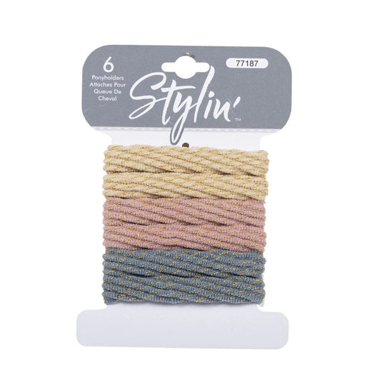 Stylin 6-pc Thick Ribbed Ponyholder, neutrals, hc