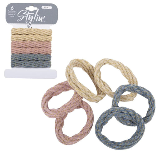 Stylin 6-pc Thick Ribbed Ponyholder, neutrals, hc