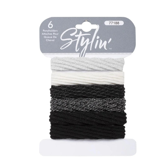 Stylin 6-pc Thick Ribbed Ponyholder, greys, hc