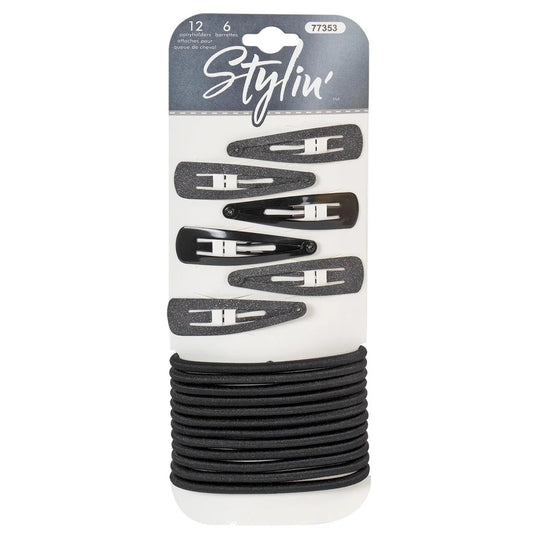 Stylin, Snap&Barrette Ponyholders 18p, black, header card