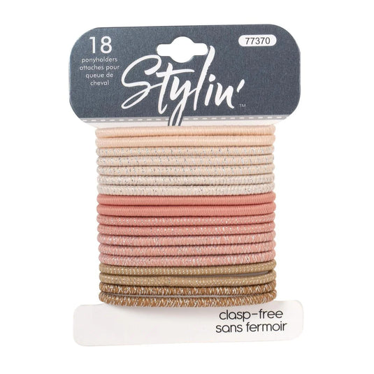Stylin, 18p Biege&Blush Ponyholders clasp free, hc