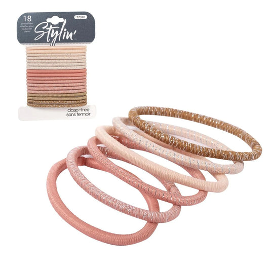 Stylin, 18p Biege&Blush Ponyholders clasp free, hc