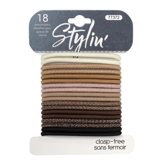 Stylin, 18p Ponyholders, clasp free Biege & Brown,header card