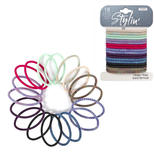 Stylin, 18p Textured Ponyholders Variety,clasp free, hc