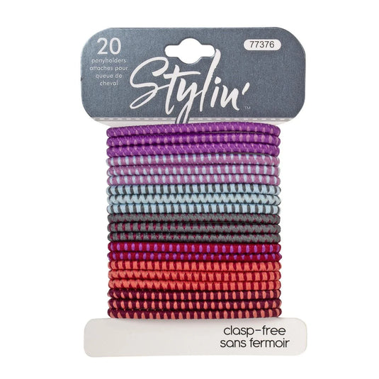 Stylin, 20p Striped Ponyholders clasp free, hc