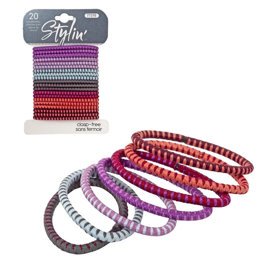 Stylin, 20p Striped Ponyholders clasp free, hc