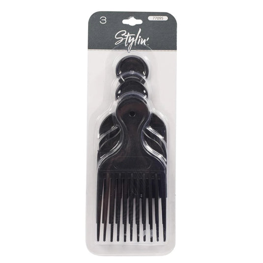 Stylin 3-pc Hair Pick Comb set, Black colour, b/c