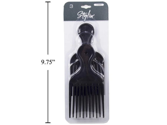Stylin 3-pc Hair Pick Comb set, Black colour, b/c
