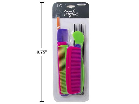 Stylin, 10pc Family Comb Set, Neon Asst. Col., b/c