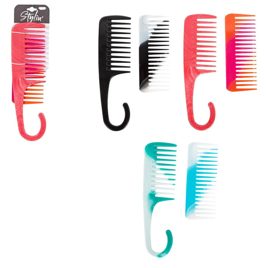 Stylin, 2pc Comb Set 3 asst: black/pink/turq, hc