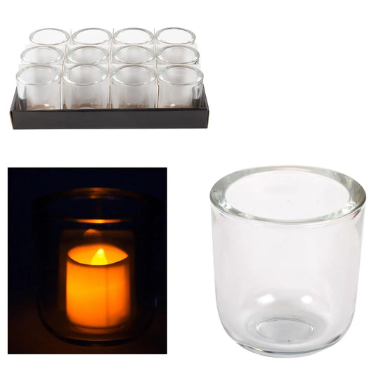 Deco Lite Glass Votive Holder, Clear, 3"D, 12/traybox