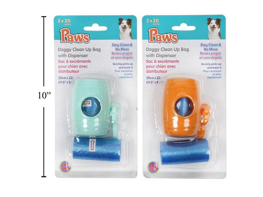 PAWS Dog Poop Bag w/Dispenser 2roll,20pcs/ roll, blister card