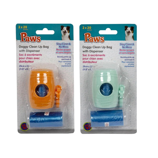PAWS Dog Poop Bag w/Dispenser 2roll,20pcs/ roll, blister card