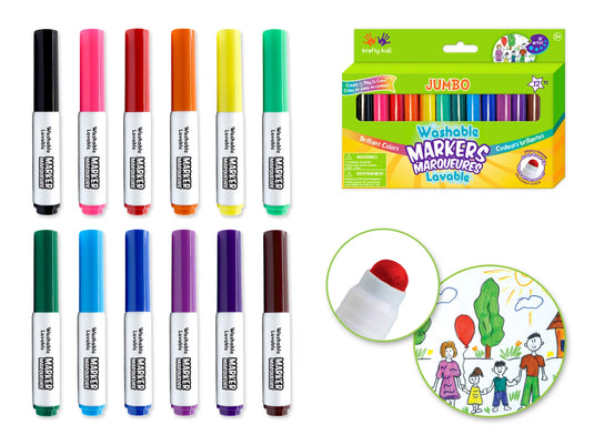 Krafty Kids: Lil' Artist Jumbo Tip Washable Markers 12pk Crush-Proof Tip