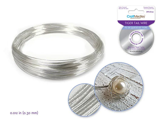 Beading/Jewelry Wire: Tiger Tail 7-strand .012 Diam (.30mm) 12m A) Silver