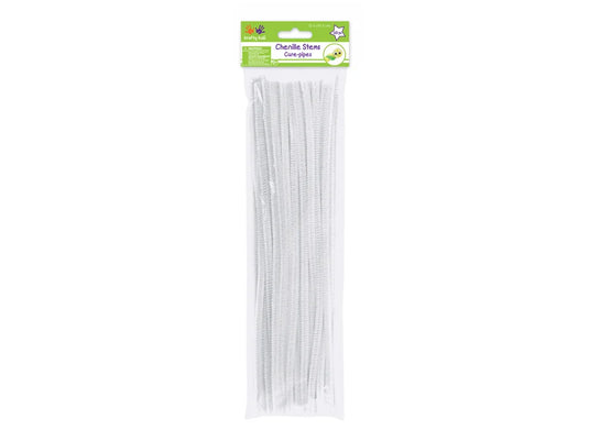 Chenille Stems: 6mmx30cm 40/pk Pipe Cleaners N) White
