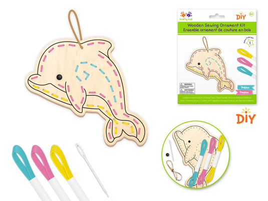 Krafty Kids Kit: DIY Wooden Sewing Ornament Kit A) Dolphin
