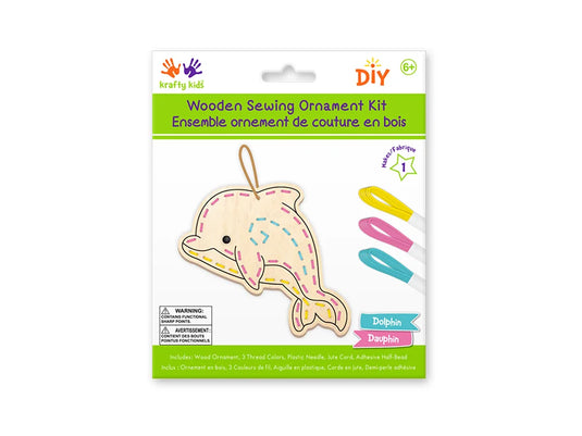 Krafty Kids Kit: DIY Wooden Sewing Ornament Kit A) Dolphin