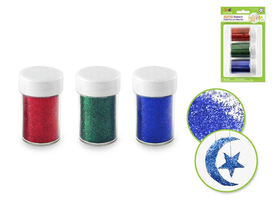 Twinkle Town: 21g Glitter Shaker Jars 3x7g Asst w/Screw-Top B) Red/Green/Blue