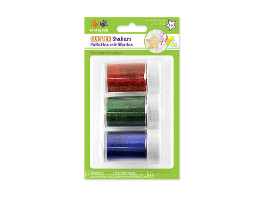 Twinkle Town: 21g Glitter Shaker Jars 3x7g Asst w/Screw-Top B) Red/Green/Blue