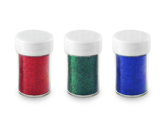 Twinkle Town: 21g Glitter Shaker Jars 3x7g Asst w/Screw-Top B) Red/Green/Blue