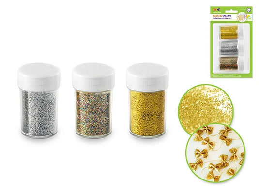 Twinkle Town: 21g Glitter Shaker Jars 3x7g Asst w/Screw-Top A) Gold/Silver/Multi