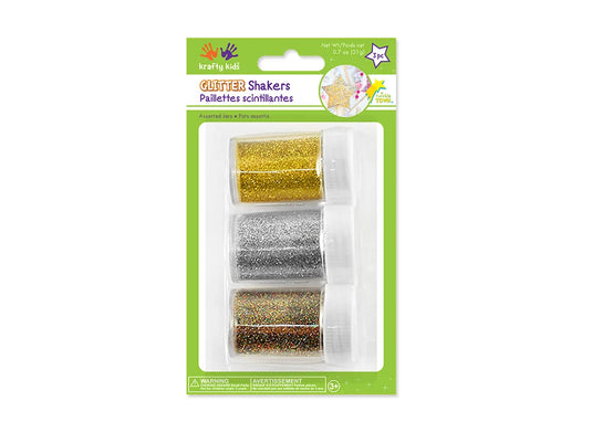 Twinkle Town: 21g Glitter Shaker Jars 3x7g Asst w/Screw-Top A) Gold/Silver/Multi
