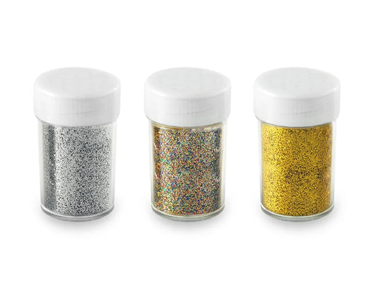 Twinkle Town: 21g Glitter Shaker Jars 3x7g Asst w/Screw-Top A) Gold/Silver/Multi