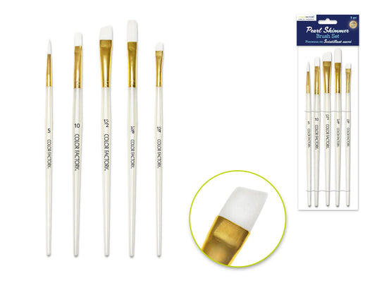 Artist Brush Set: Golden Taklon Pearl Shimmer Series x5 Plastic Handle A) White Nylon Multi-Set 1