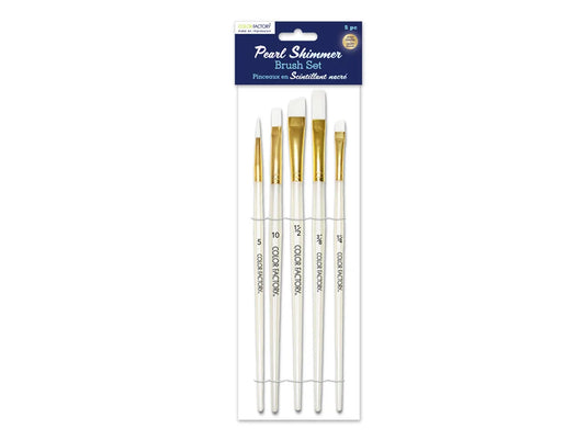 Artist Brush Set: Golden Taklon Pearl Shimmer Series x5 Plastic Handle A) White Nylon Multi-Set 1