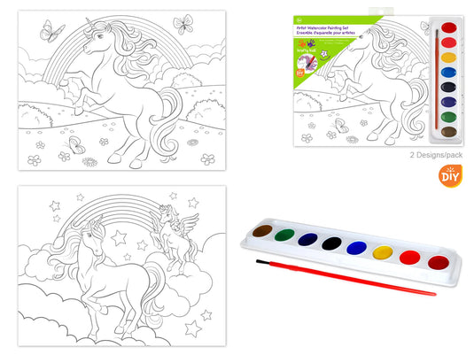 Krafty Kids Kit: 'DIY' Lil' Artist Watercolor Painting Set 2Asst/Pk M) Unicorns