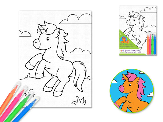 Krafty Kids Kit: 6"x8" DIY Canvas Panel w/4 Mini Markers D) Unicorn