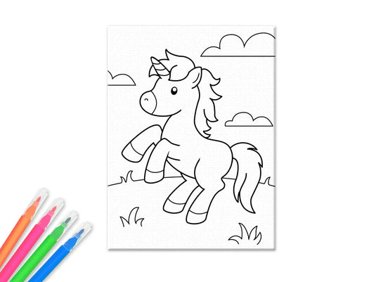 Krafty Kids Kit: 6"x8" DIY Canvas Panel w/4 Mini Markers D) Unicorn