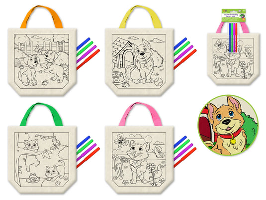 Krafty Kids Kits: Canvas DIY Goody Bags w/4 Markers F) Pet Fun