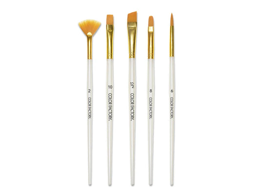 Artist Brush Set: Golden Taklon Pearl Shimmer Series x5 Plastic Handle B) Gold Nylon Multi-Set 1