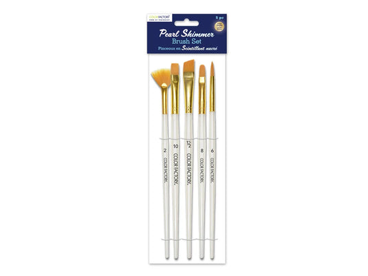 Artist Brush Set: Golden Taklon Pearl Shimmer Series x5 Plastic Handle B) Gold Nylon Multi-Set 1