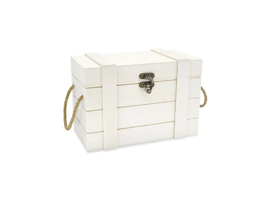 Wood Craft: 8.3"x5.7"x4.5" Treasure Chest w/Jute Handles + Brass Clasp