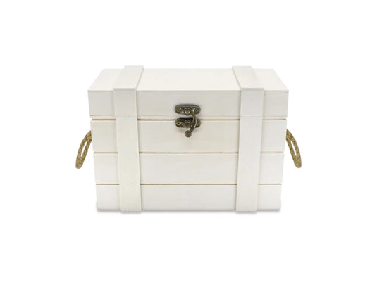 Wood Craft: 8.3"x5.7"x4.5" Treasure Chest w/Jute Handles + Brass Clasp