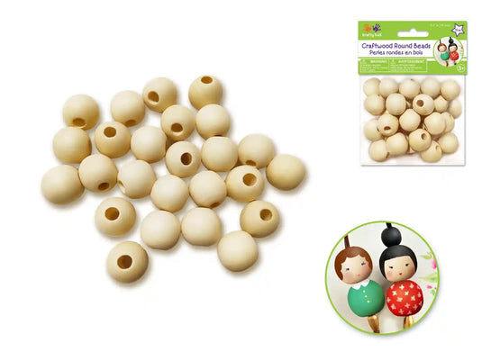Wood Craft: Round Beads Natural E) 18mm 25pc