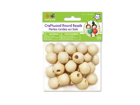Wood Craft: Round Beads Natural E) 18mm 25pc
