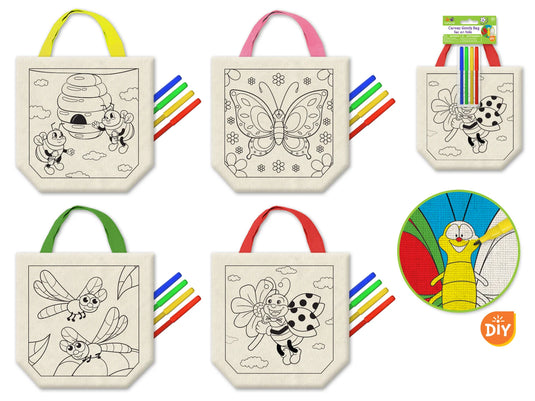 Krafty Kids Kits: Canvas DIY Goody Bags w/4 Markers I) Flying Friends