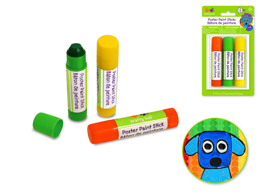 Krafty Kids Paint: Poster Paint Sticks Dry-Quick 3pc (10g ea) A) Orn/Grn/Yel