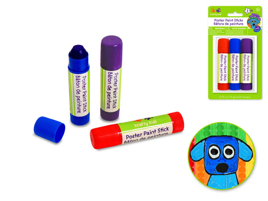 Krafty Kids Paint: Poster Paint Sticks Dry-Quick 3pc (10g ea) B) Red/Blu/Pur